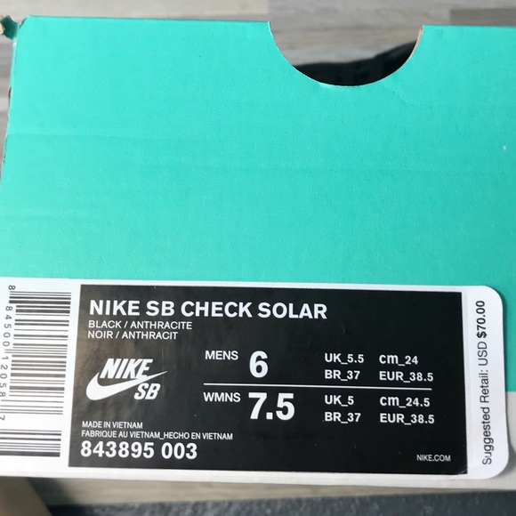 NWT Nike SB Check Solar Suede Black WMNS - Picture 7 of 7
